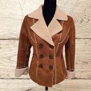 Copper Brown suede like fabric jacket with belt Small.